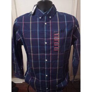 NWT Chaps Boys Youth Sz XL 18-20 Stretch Collared Shirt Long Sleeve Blue New